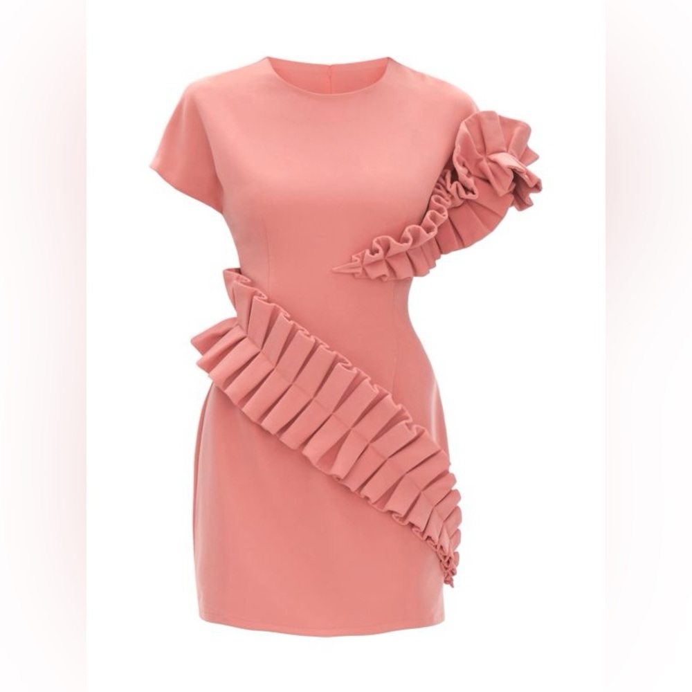 Andrea Iyamah Safia Dress Pink Peach Rose Pleat Ruffle Mini Easter SZ Small - Picture 4 of 16